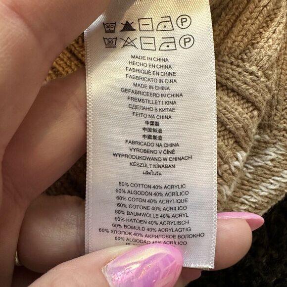 Michael Kors Twill Stitch Turtleneck Poncho Sweater Camel Size XL Tan White - Picture 11 of 13